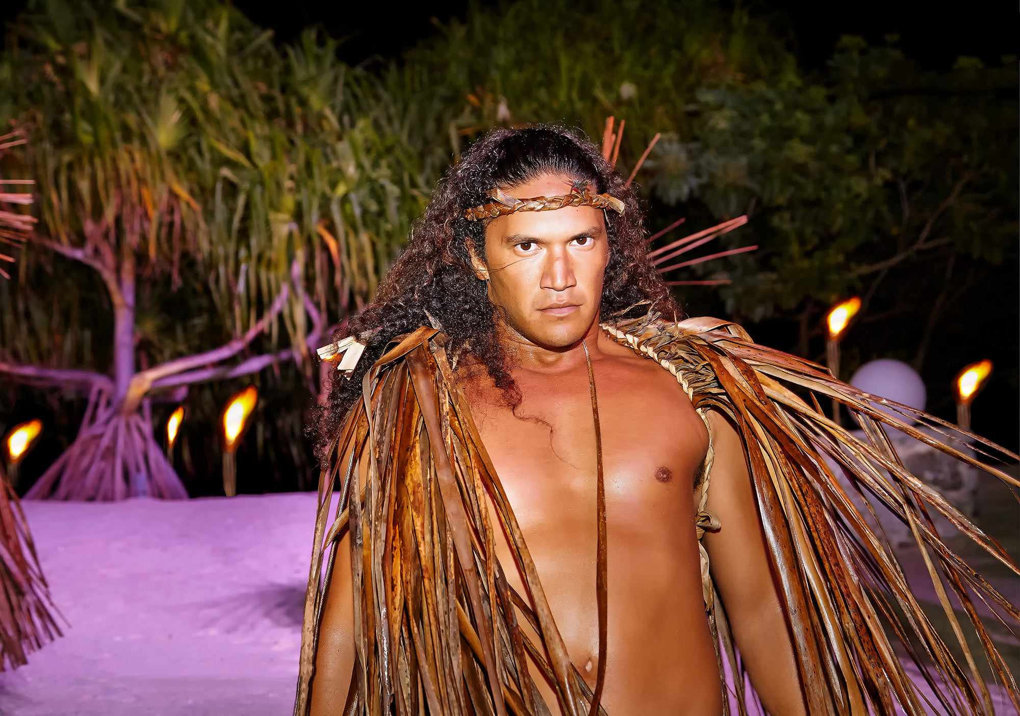 Tahiti-Travel-Photography-Warrior-With-Tiki-Torches